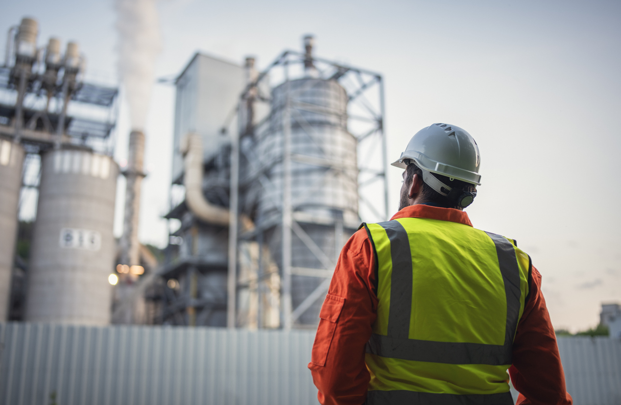 Image of a worker looking at an industrial site